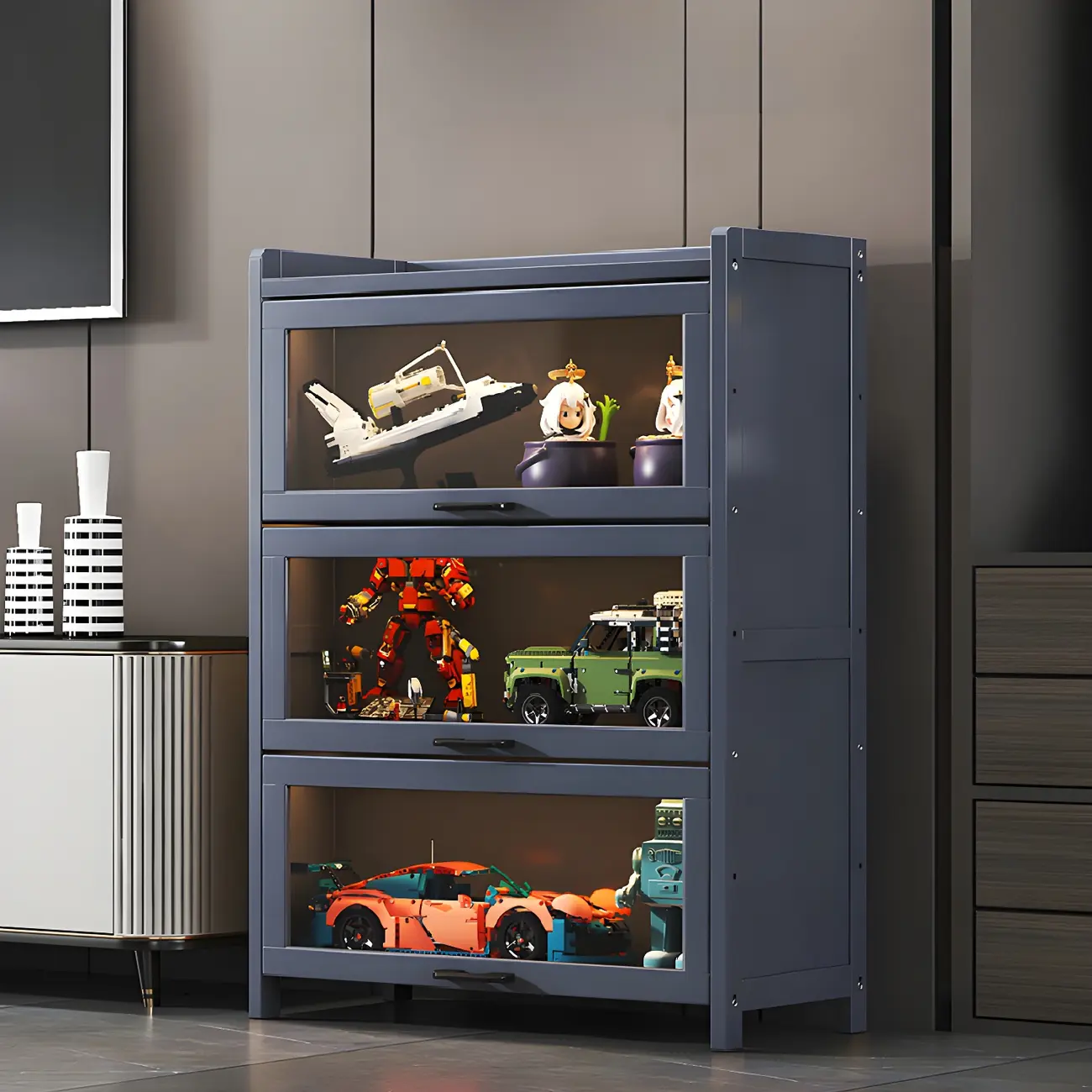 Living Room Modern Gray Bamboo Display Cabinet Image - 10 | homeyfad