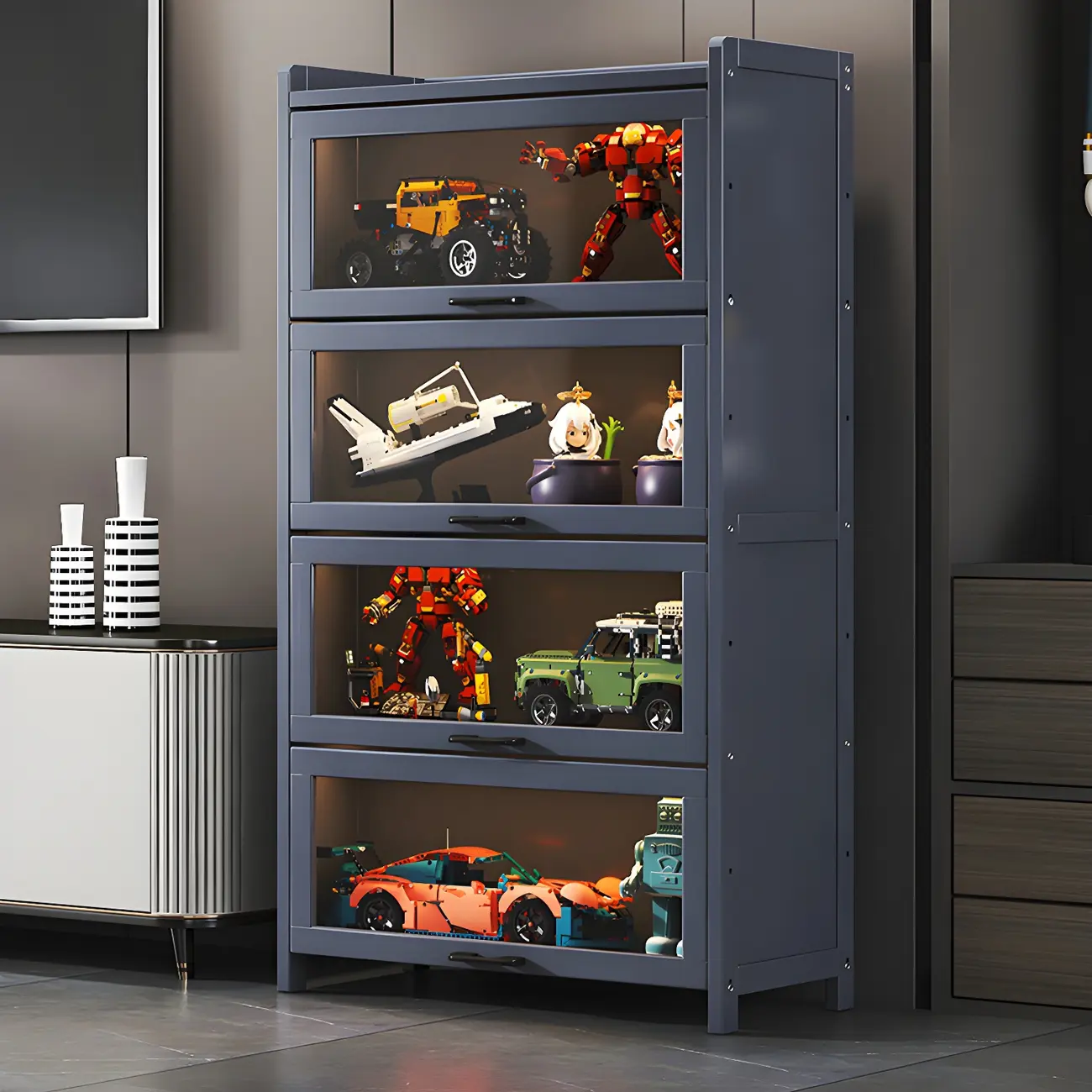 Living Room Modern Gray Bamboo Display Cabinet Image - 3 | homeyfad