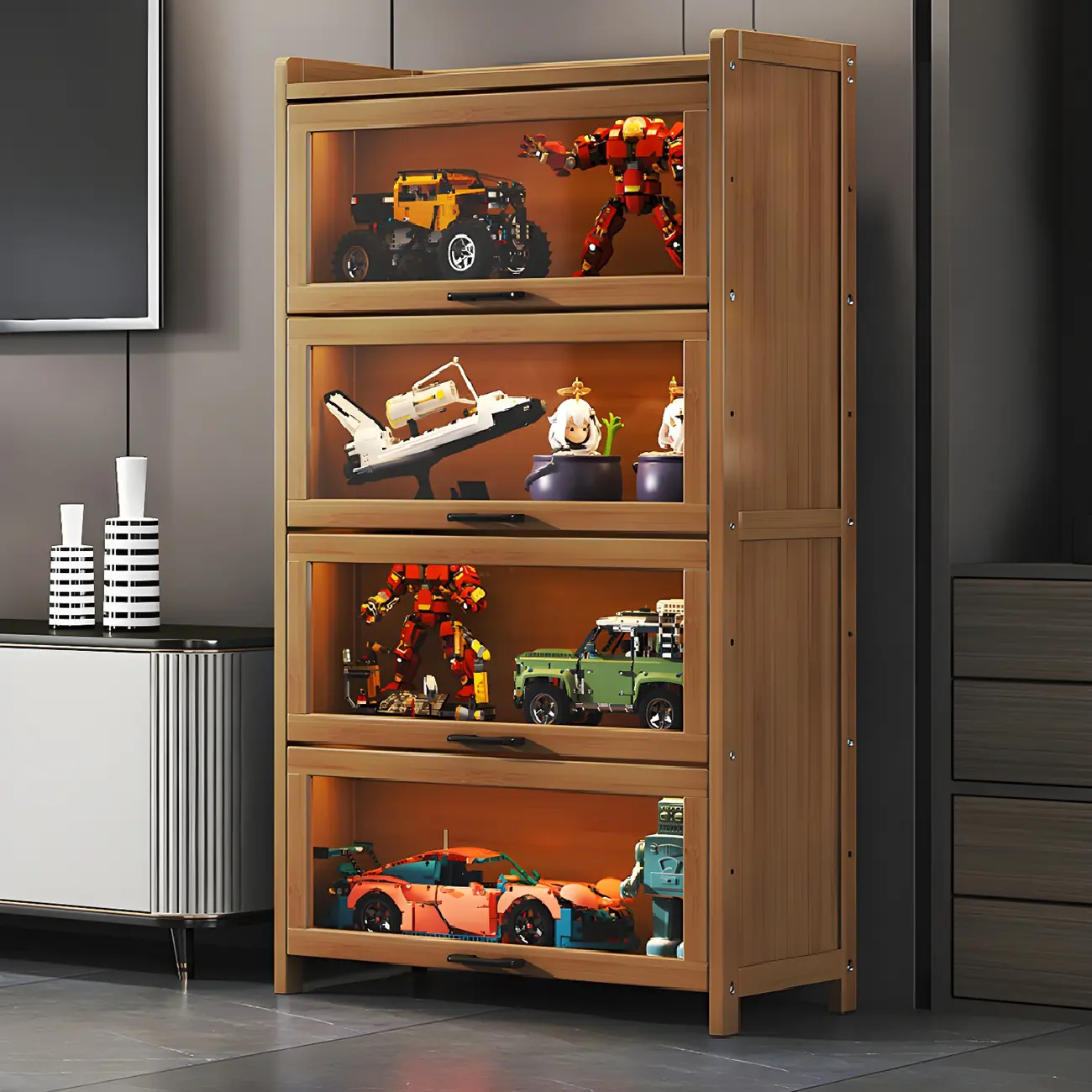 Living Room Modern Gray Bamboo Display Cabinet Image - 12 | homeyfad