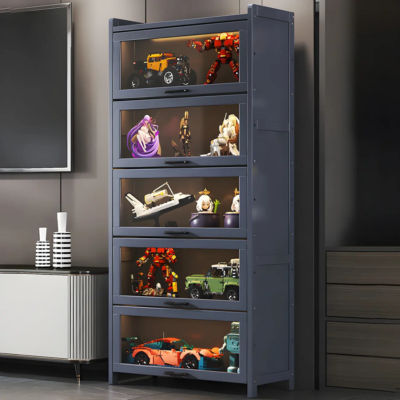 Living Room Modern Gray Bamboo Display Cabinet Image - 2 | homeyfad