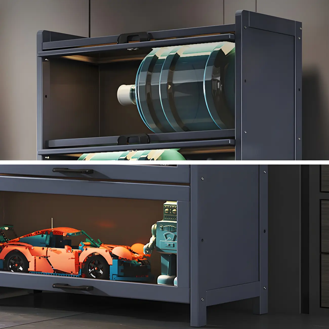 Living Room Modern Gray Bamboo Display Cabinet Image - 14 | homeyfad