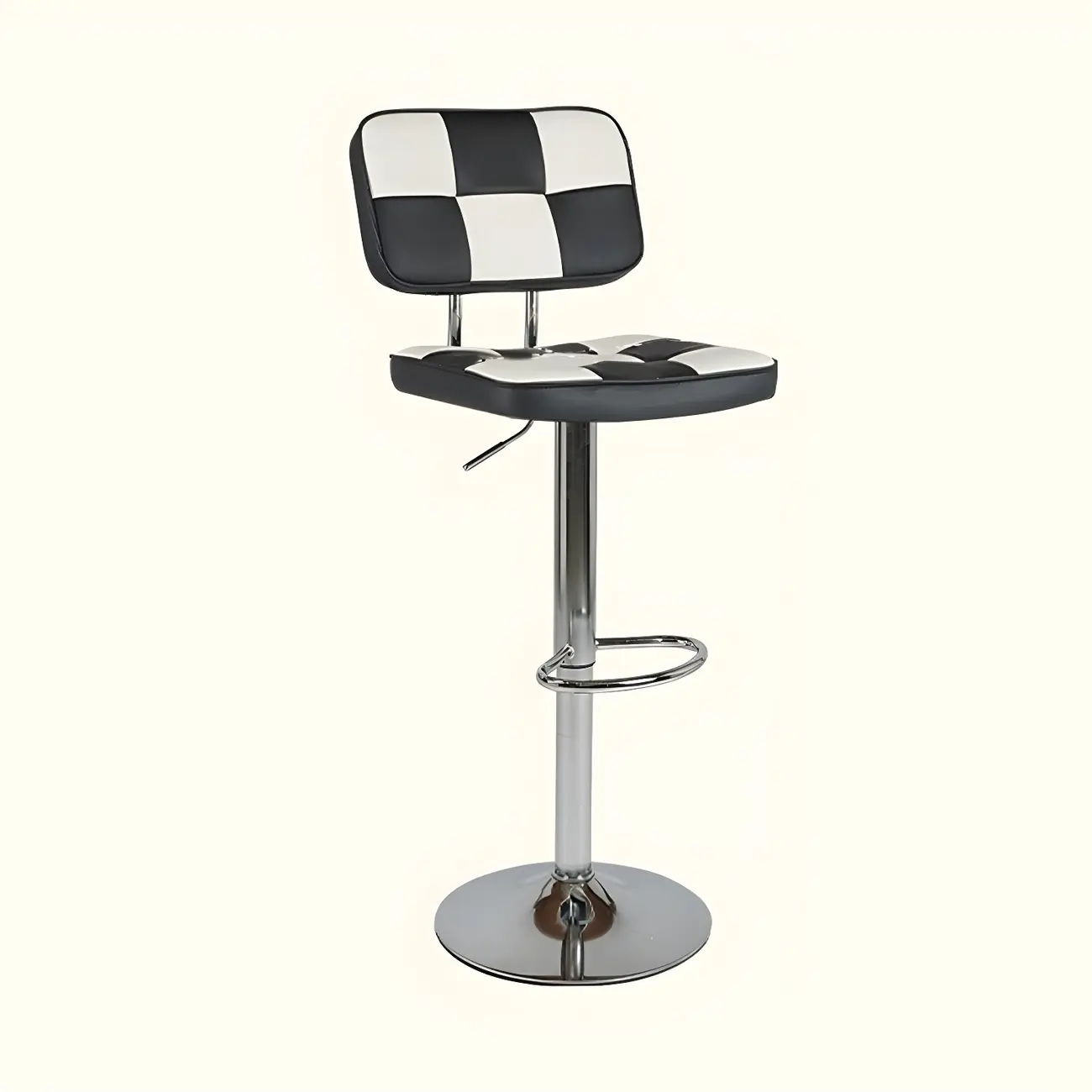 Checkered Leather Square Adjustable Swivel Bar Stool Image - 2 | homeyfad