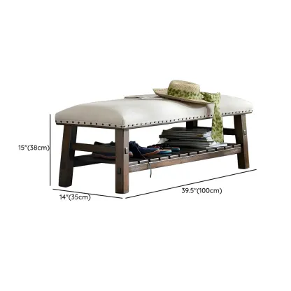 White Modern Upholstered Short Entryway Bench with Shelves #size