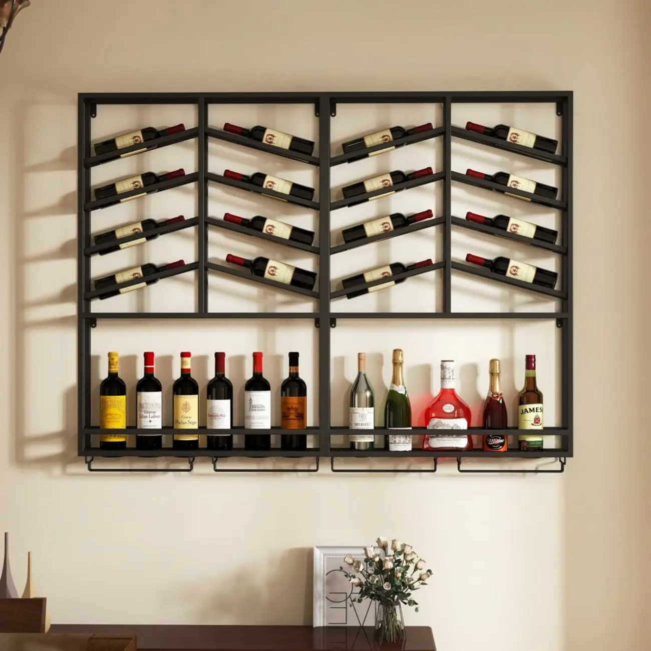 Hanging Industrial Metal Black Wine Rack Wall Mounted Image - 4 | homeyfad