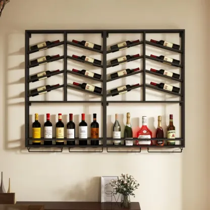 Hanging Industrial Metal Black Wine Rack Wall Mounted Image - 4