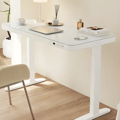 Modern Wooden Height-Adjustable Standing Desk with Glass Top Image - 2