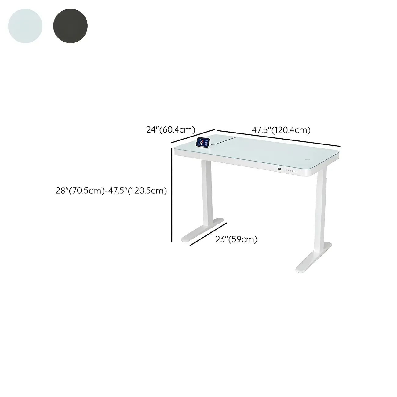 Modern Wooden Height-Adjustable Standing Desk with Glass Top #size