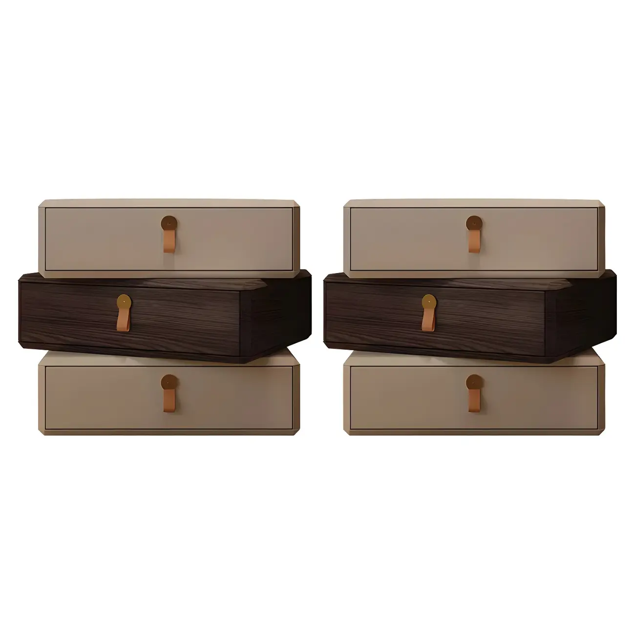 Stacked Beige Wood 3 Drawers Narrow Nightstand Image - 7 | homeyfad