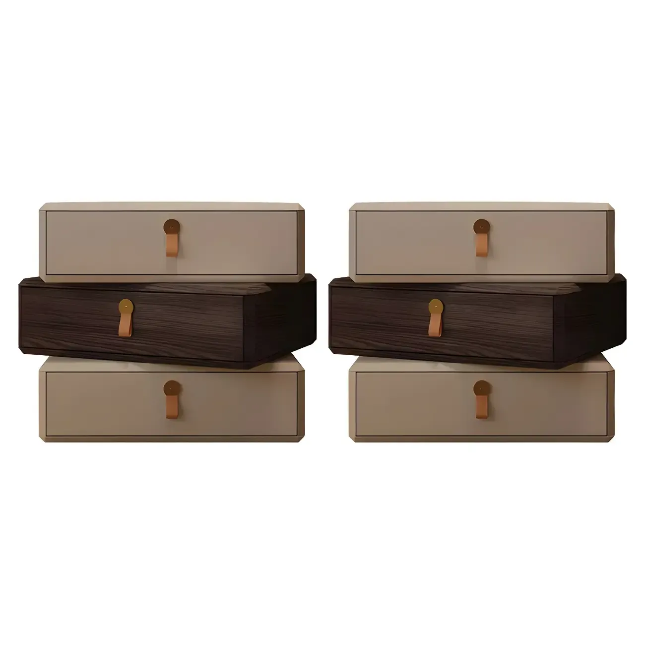 Stacked Beige Wood 3 Drawers Narrow Nightstand Image - 7