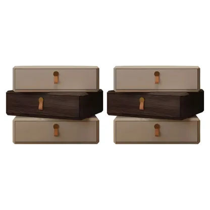Stacked Beige Wood 3 Drawers Narrow Nightstand Image - 7