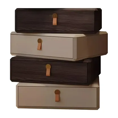 Stacked Beige Wood 3 Drawers Narrow Nightstand Image - 8