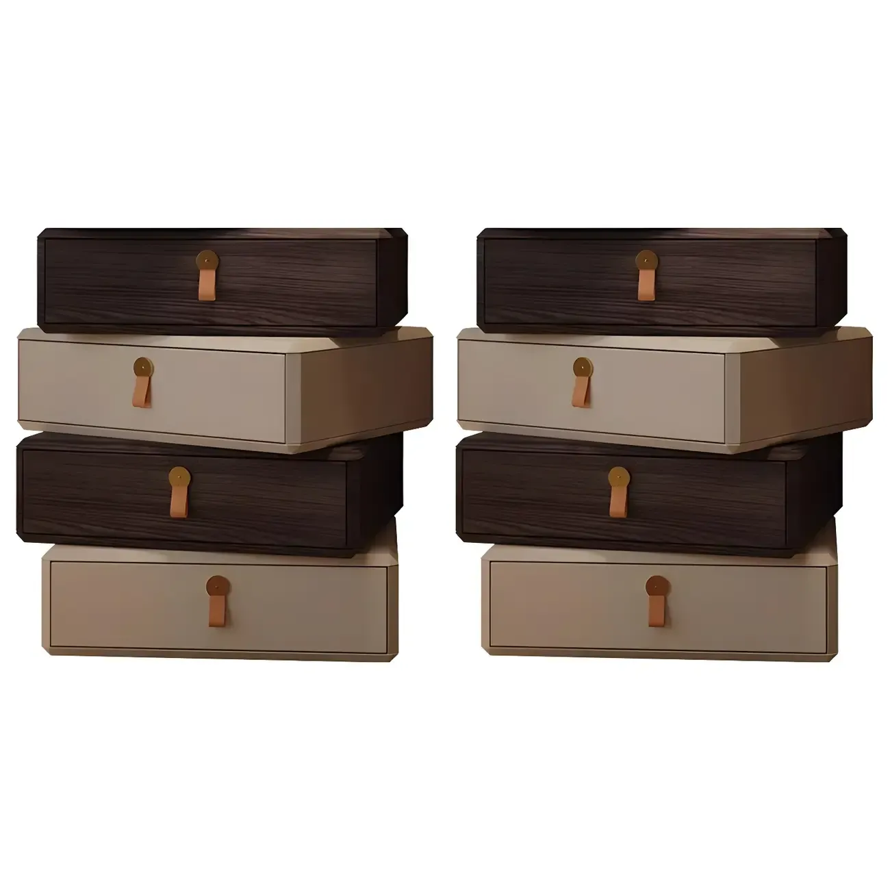 Stacked Beige Wood 3 Drawers Narrow Nightstand Image - 9