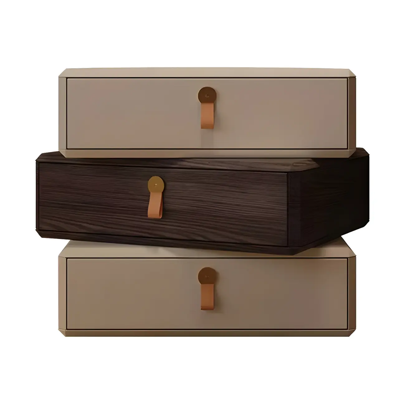 Stacked Beige Wood 3 Drawers Narrow Nightstand Image - 11 | homeyfad