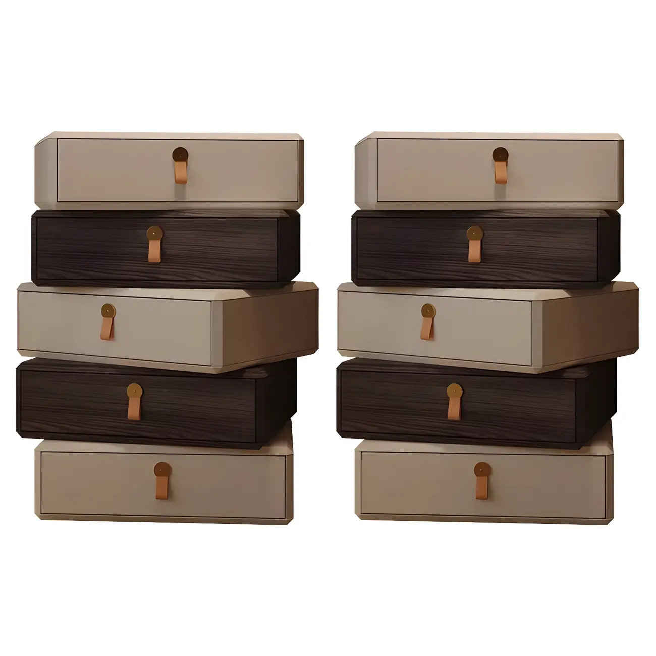 Stacked Beige Wood 3 Drawers Narrow Nightstand Image - 12 | homeyfad