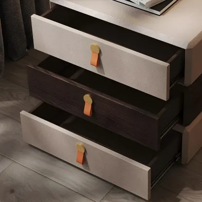 Stacked Beige Wood 3 Drawers Narrow Nightstand Image - 6