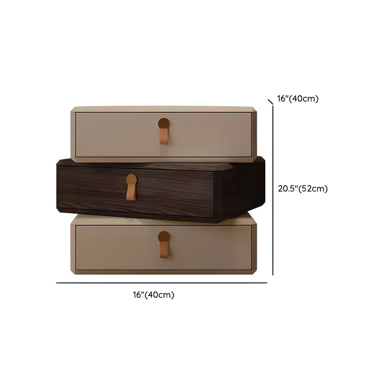 Stacked Beige Wood 3 Drawers Narrow Nightstand #size | homeyfad