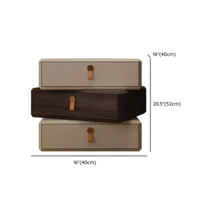 Stacked Beige Wood 3 Drawers Narrow Nightstand #size