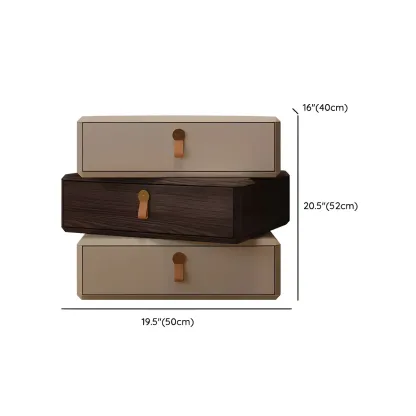 Stacked Beige Wood 3 Drawers Narrow Nightstand Image - 14