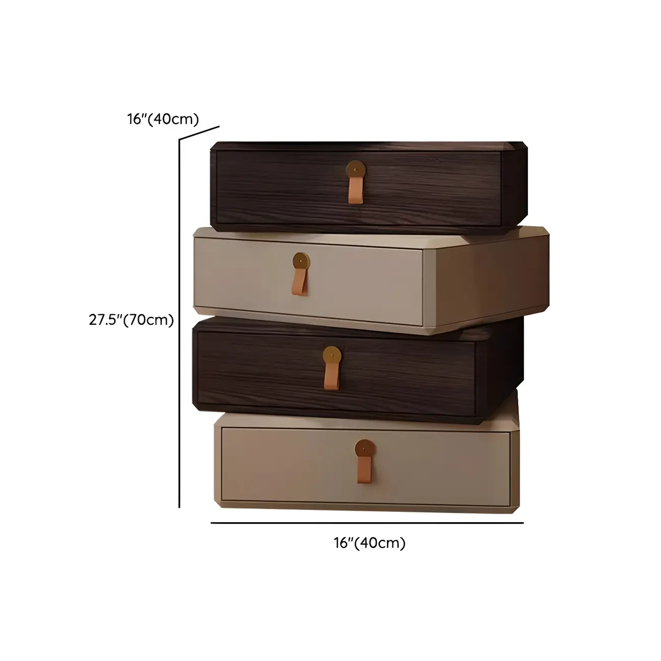 Stacked Beige Wood 3 Drawers Narrow Nightstand Image - 15 | homeyfad