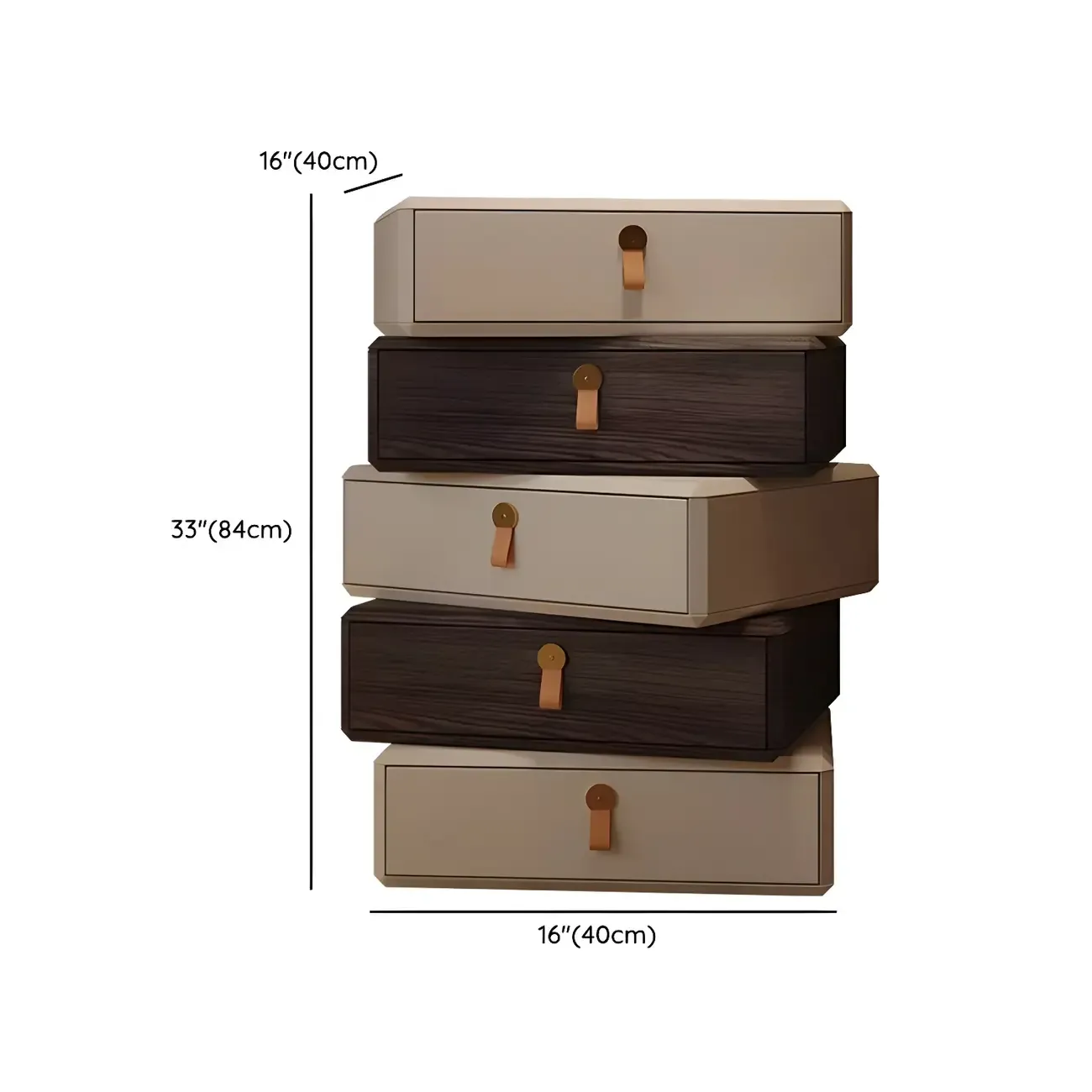 Stacked Beige Wood 3 Drawers Narrow Nightstand Image - 17