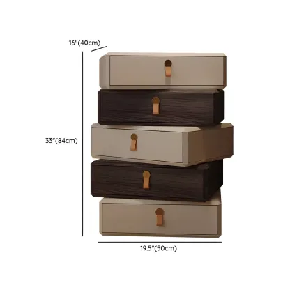 Stacked Beige Wood 3 Drawers Narrow Nightstand Image - 18