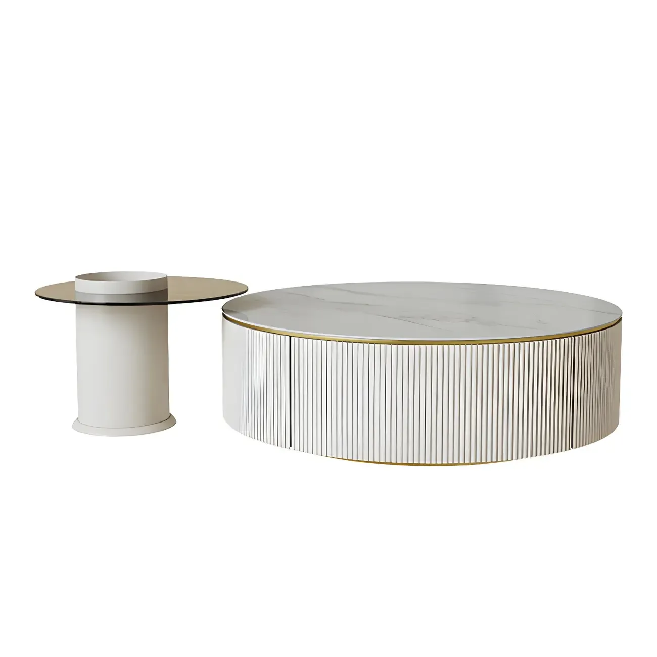 White Round Wood Lift-Top Drawer Coffee Table Image - 7