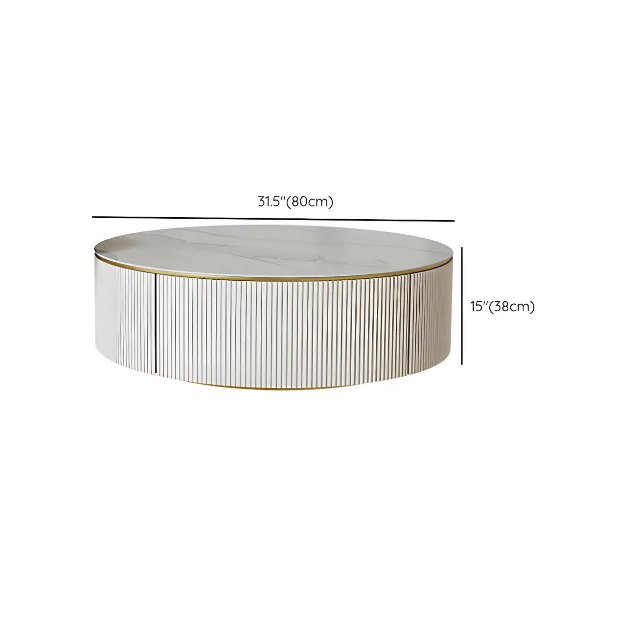 White Round Wood Lift-Top Drawer Coffee Table #size