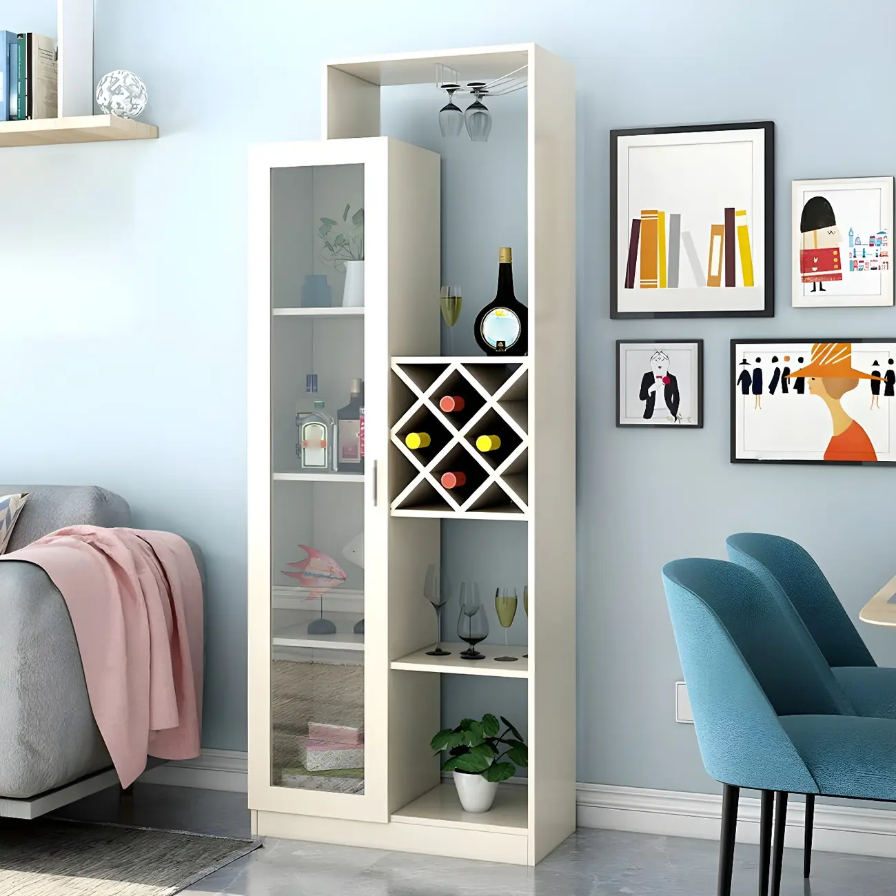 Modern Black Wooden Wine Rack with Glass Storage Image - 2 | homeyfad