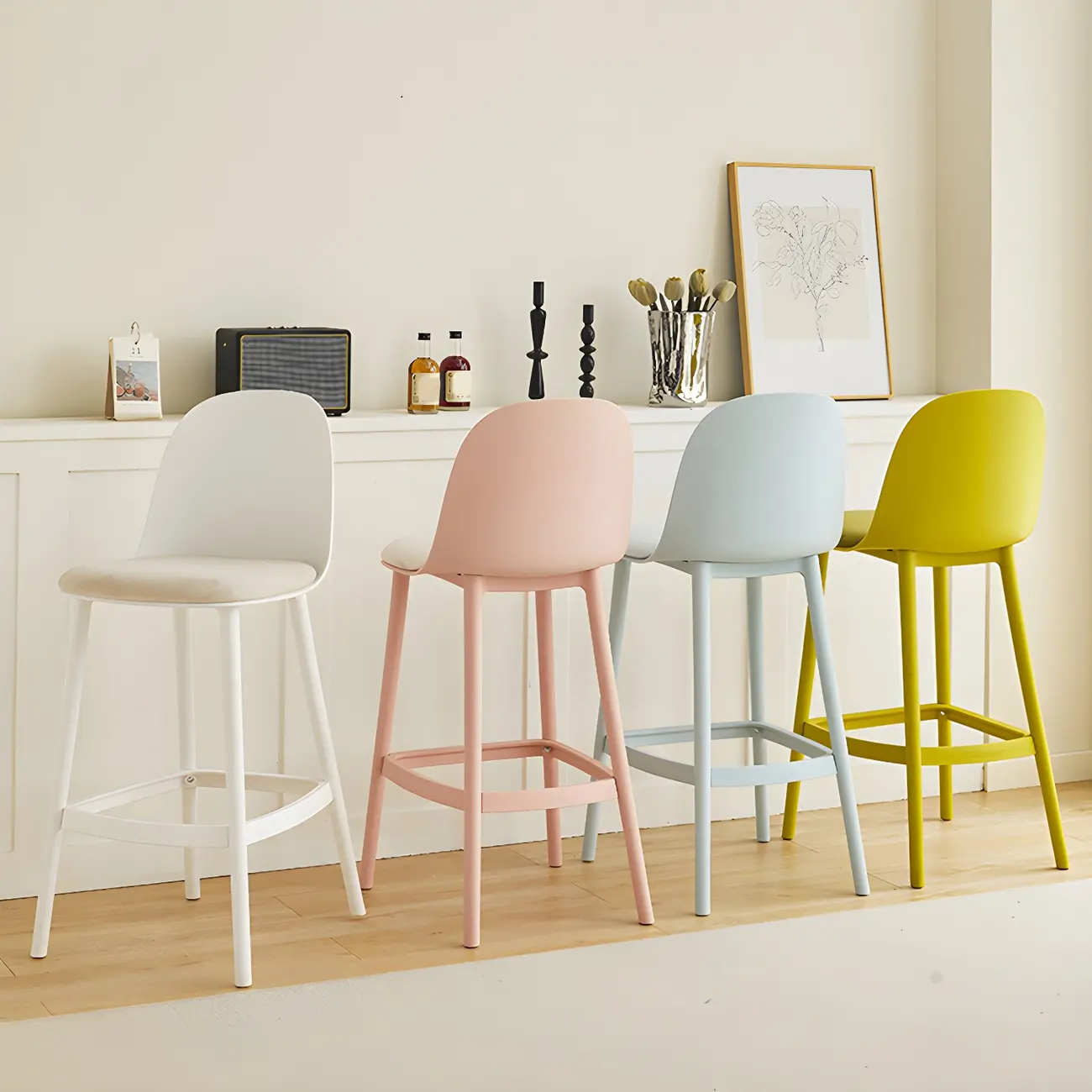 Modern Acrylic Durable Smooth Cushion High Bar Stool Image - 2 | homeyfad