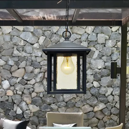 Rustic Black Glass Geometric Outdoor Pendant Lights