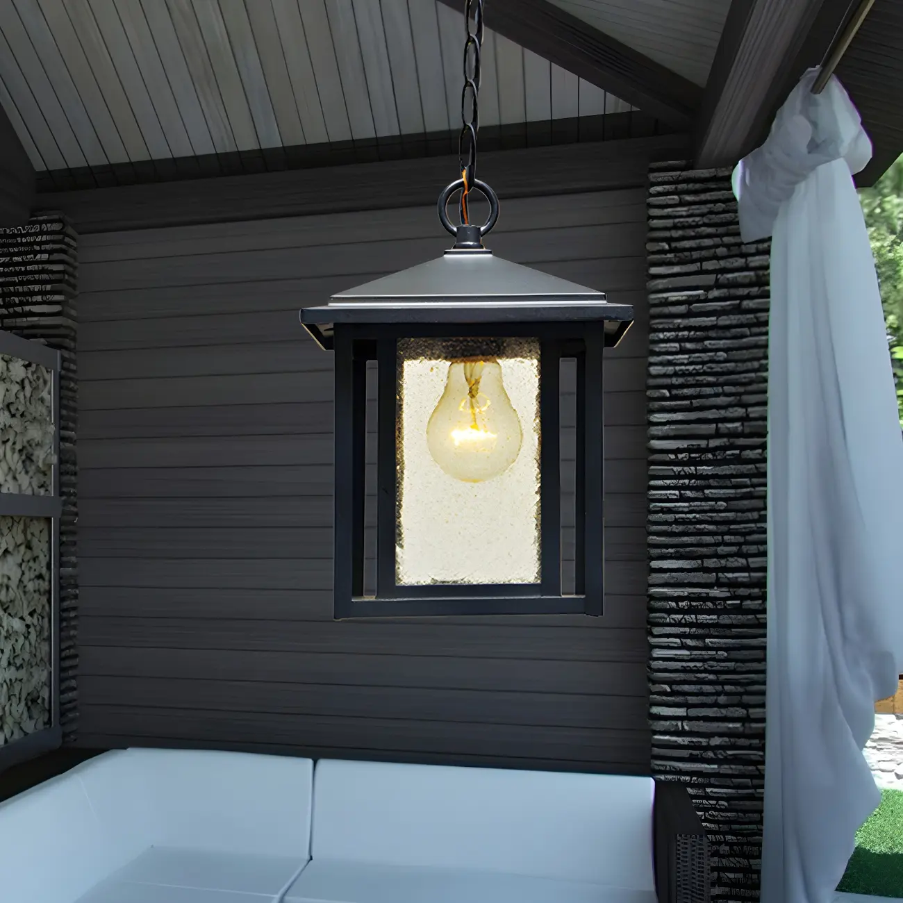 Rustic Black Glass Geometric Outdoor Pendant Lights | homeyfad