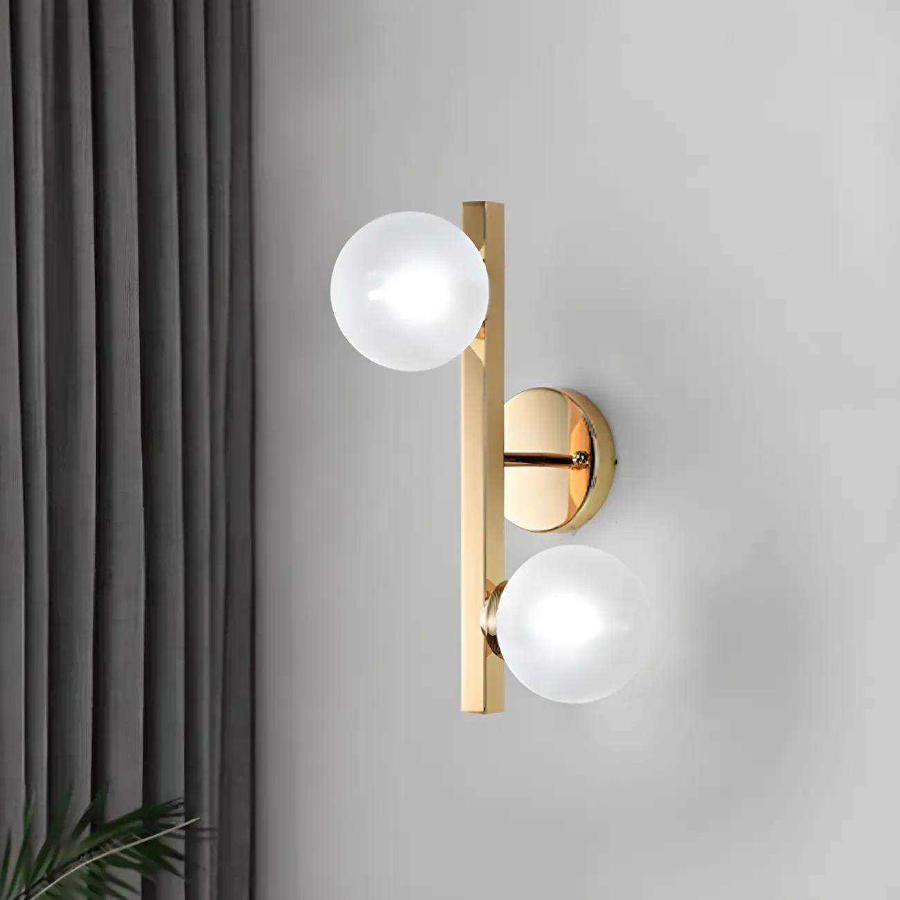 2-Light Globe Brass LED Wall Sconce for Living Room Decor 