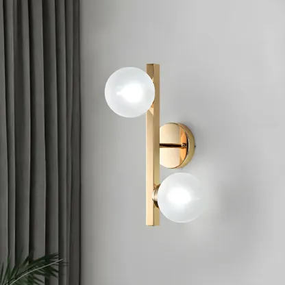 2-Light Globe Brass LED Wall Sconce for Living Room Decor 