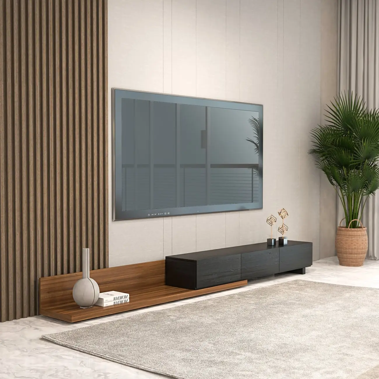 Extendable Floor Walnut TV Stand with 3 Drawers Image - 6 | homeyfad