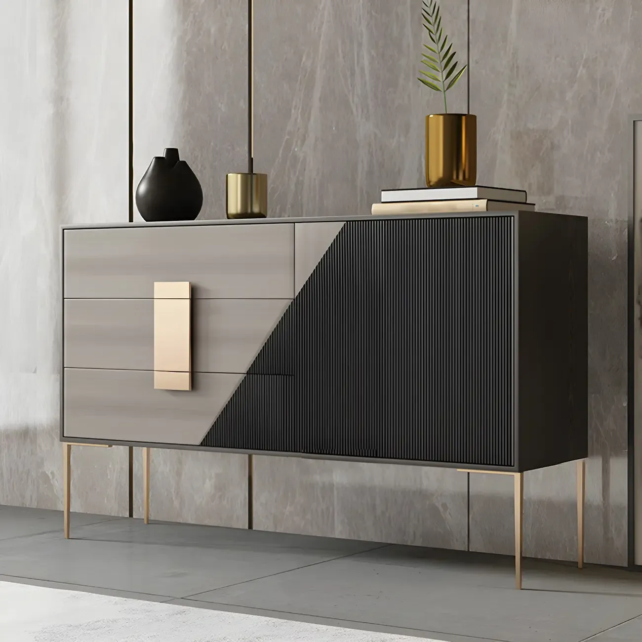 Modern Wooden Dresser with Gold Handles & Soft-Close Drawers Image - 2