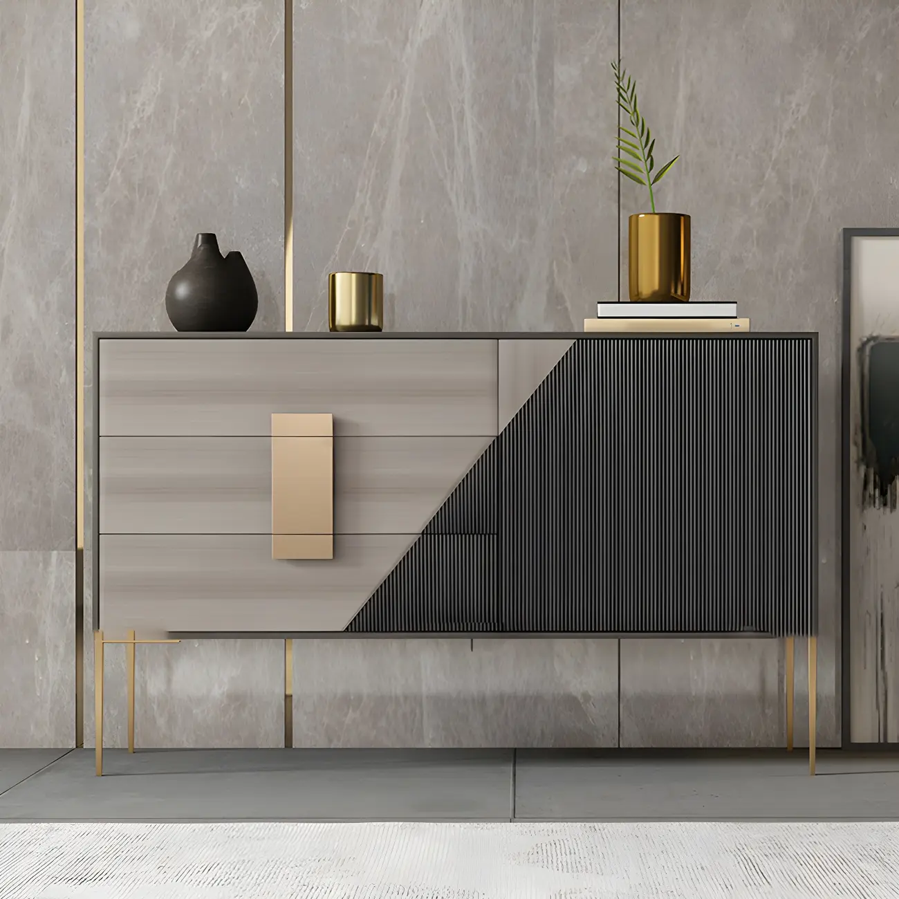 Modern Wooden Dresser with Gold Handles & Soft-Close Drawers Image - 6 | homeyfad