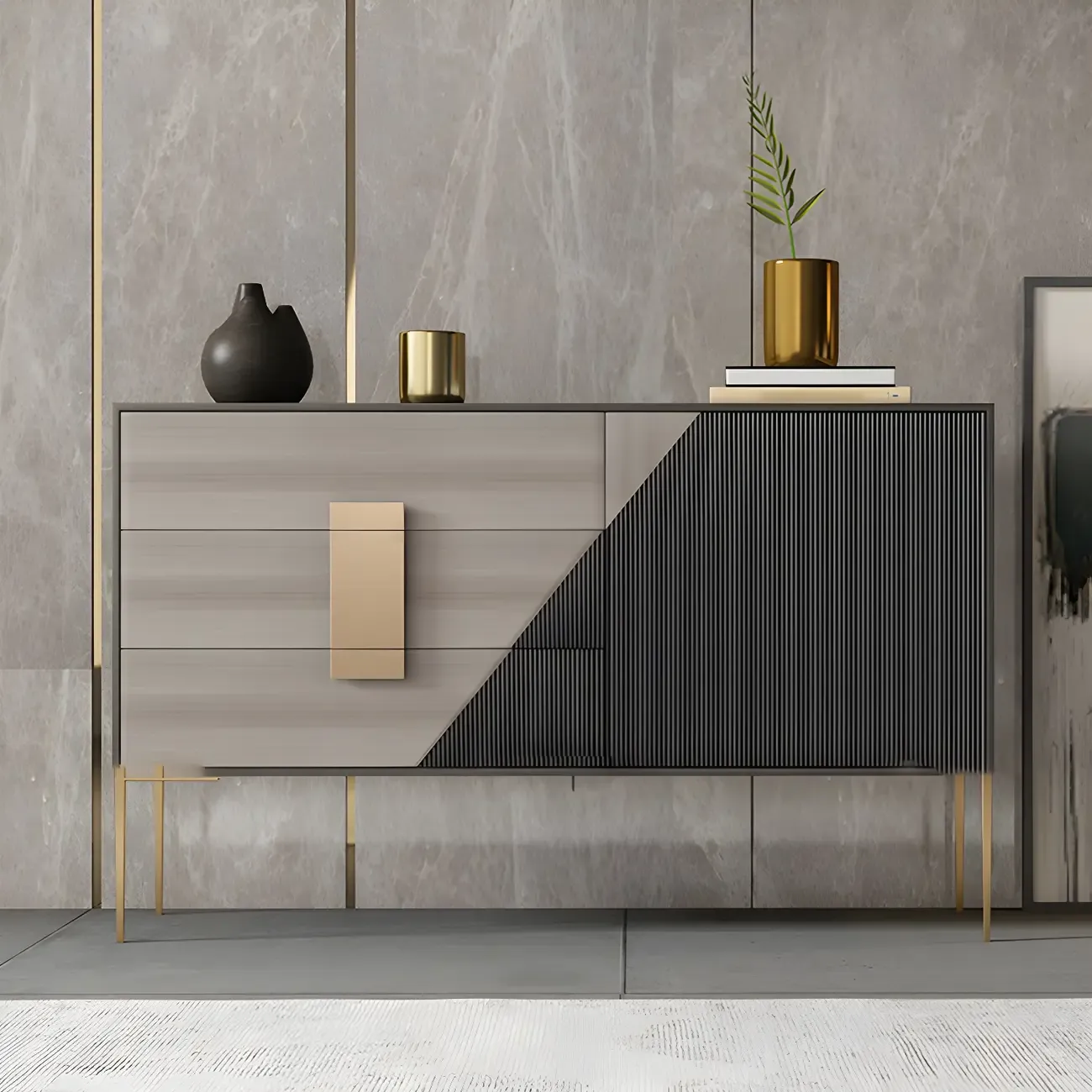 Modern Wooden Dresser with Gold Handles & Soft-Close Drawers Image - 6