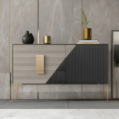 Modern Wooden Dresser with Gold Handles & Soft-Close Drawers Image - 6