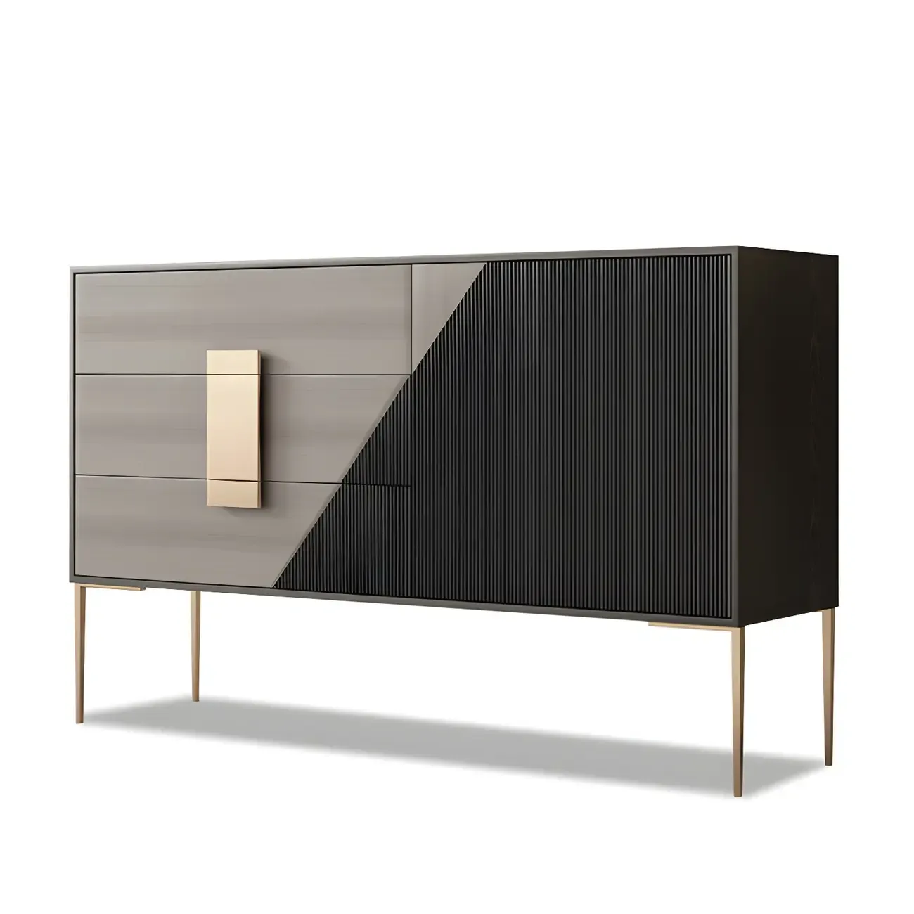 Modern Wooden Dresser with Gold Handles & Soft-Close Drawers Image - 9