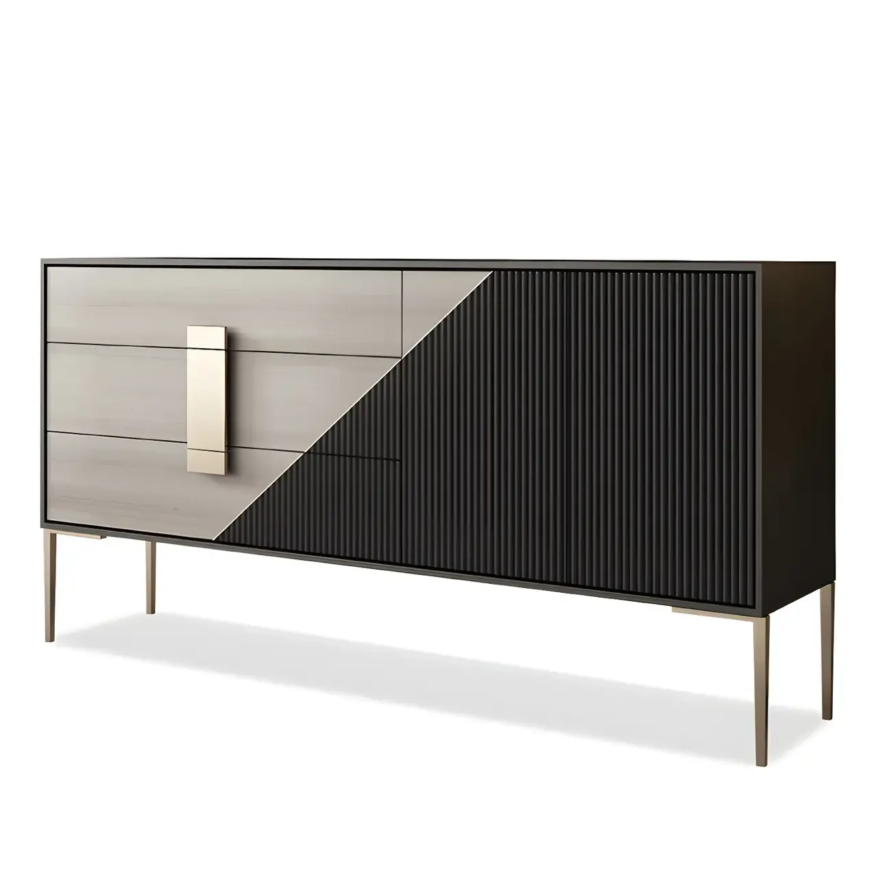 Modern Wooden Dresser with Gold Handles & Soft-Close Drawers Image - 11