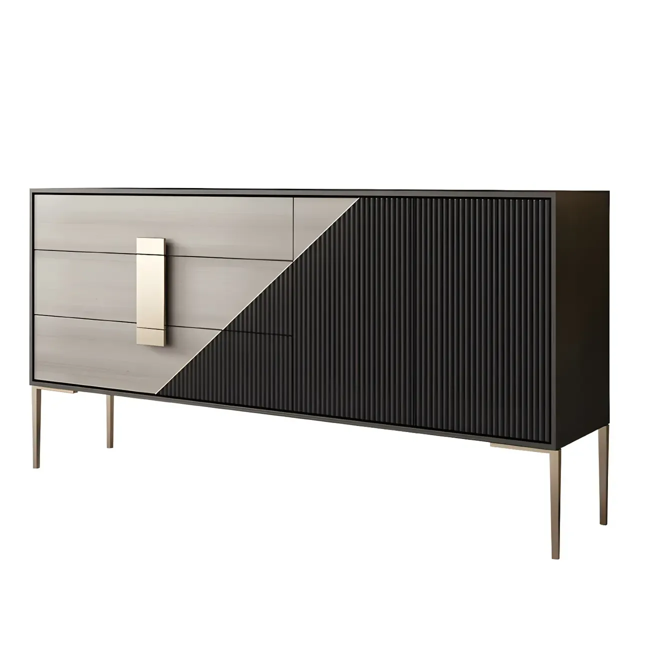 Modern Wooden Dresser with Gold Handles & Soft-Close Drawers Image - 16