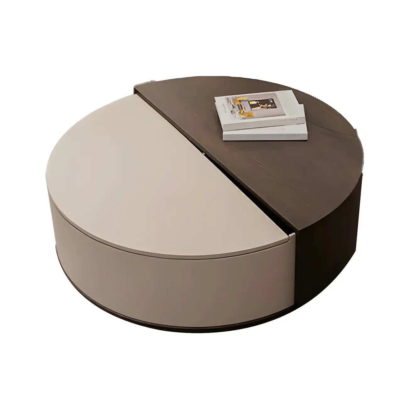 Stylish Round Brown Beige Coffee Table with Storage Image - 11