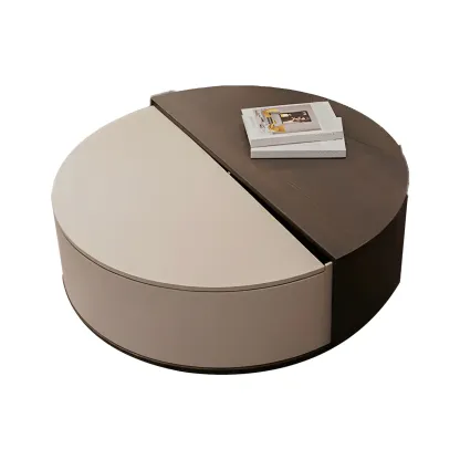 Stylish Round Brown Beige Coffee Table with Storage Image - 11