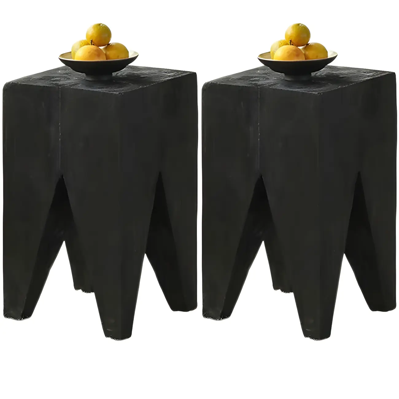 Natural Square Pine Wood Short End Table with Abstract Base Image - 5 | homeyfad