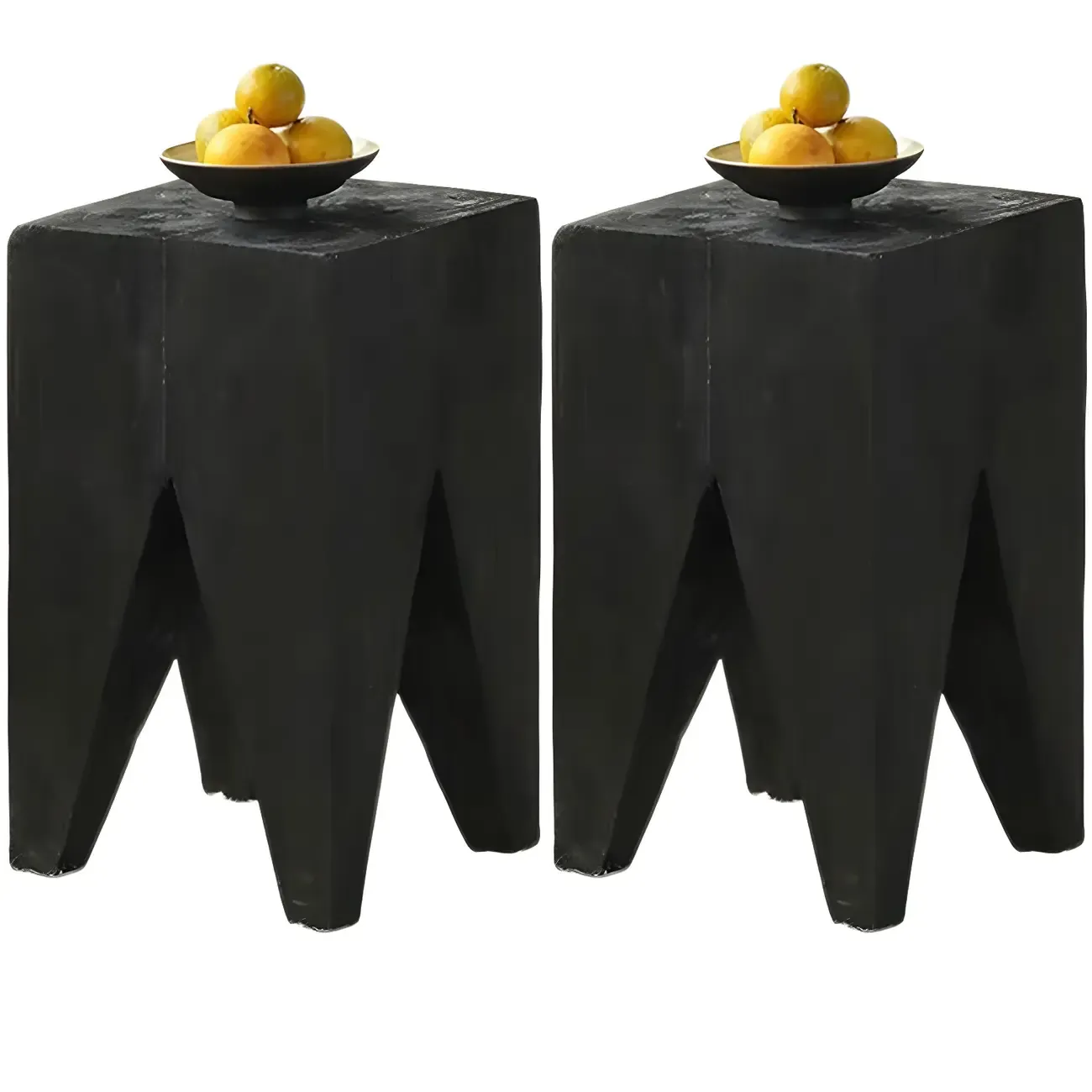 Natural Square Pine Wood Short End Table with Abstract Base Image - 5