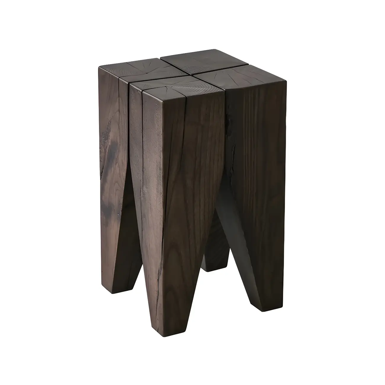 Natural Square Pine Wood Short End Table with Abstract Base Image - 7 | homeyfad