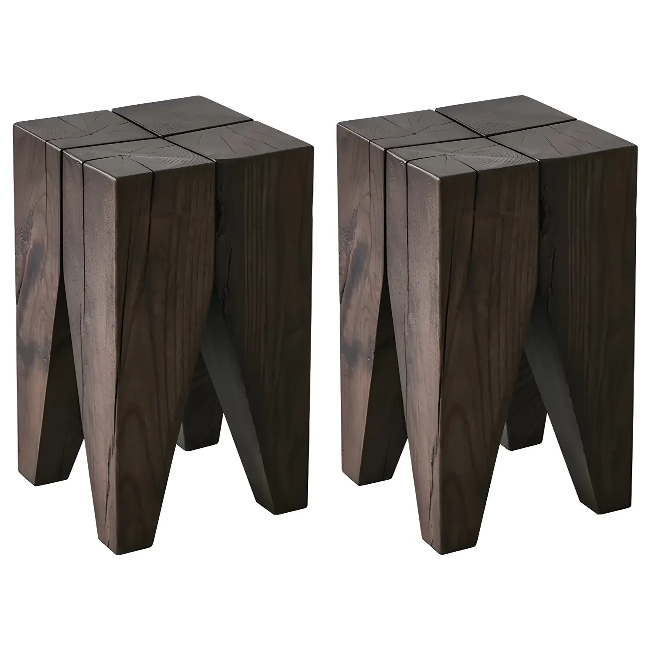 Natural Square Pine Wood Short End Table with Abstract Base Image - 8 | homeyfad