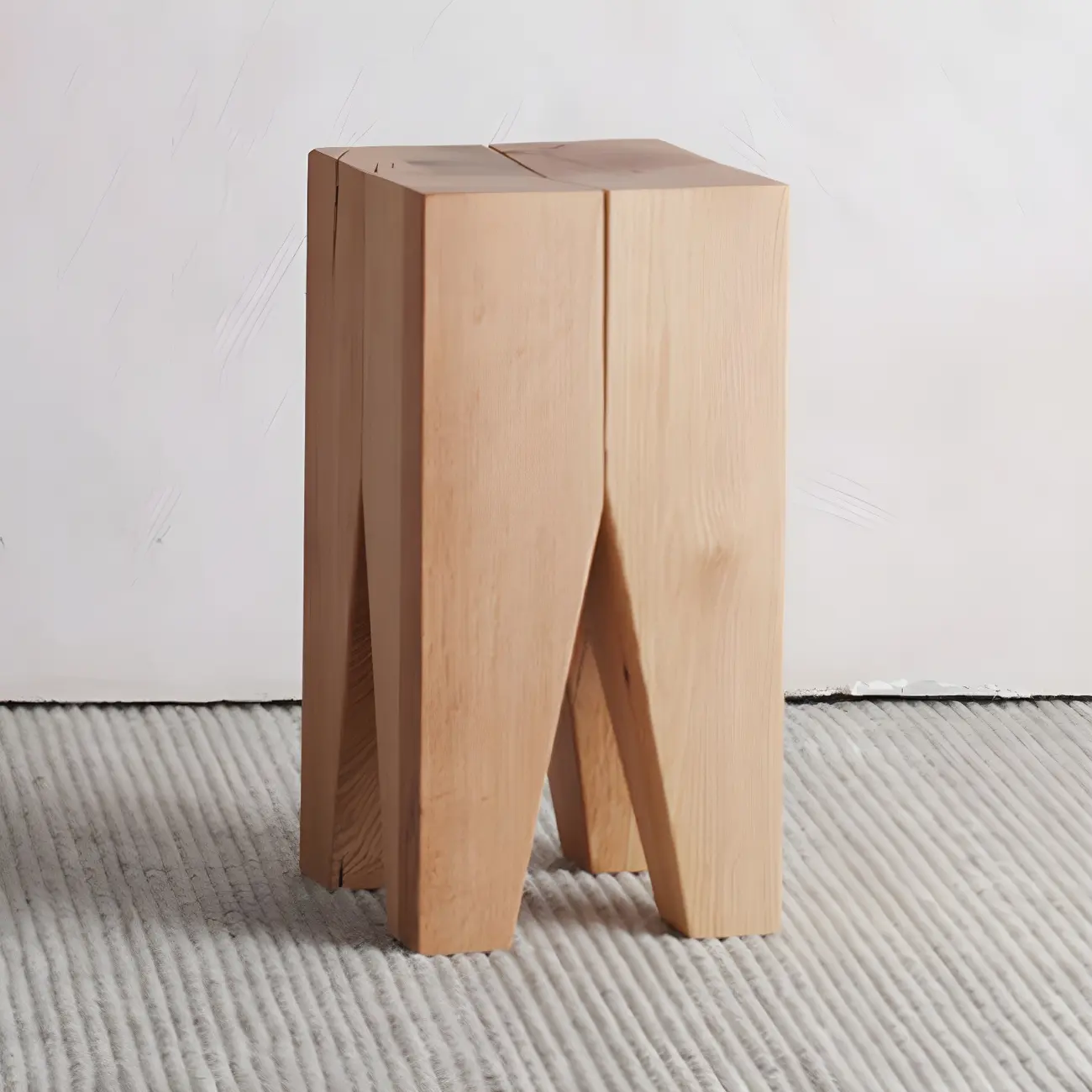 Natural Square Pine Wood Short End Table with Abstract Base Image - 10 | homeyfad