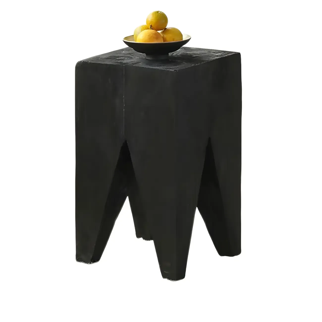 Natural Square Pine Wood Short End Table with Abstract Base Image - 11