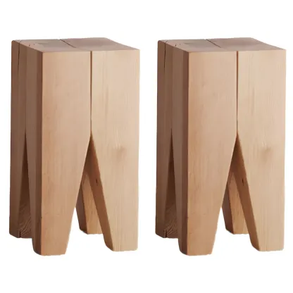 Natural Square Pine Wood Short End Table with Abstract Base Image - 12